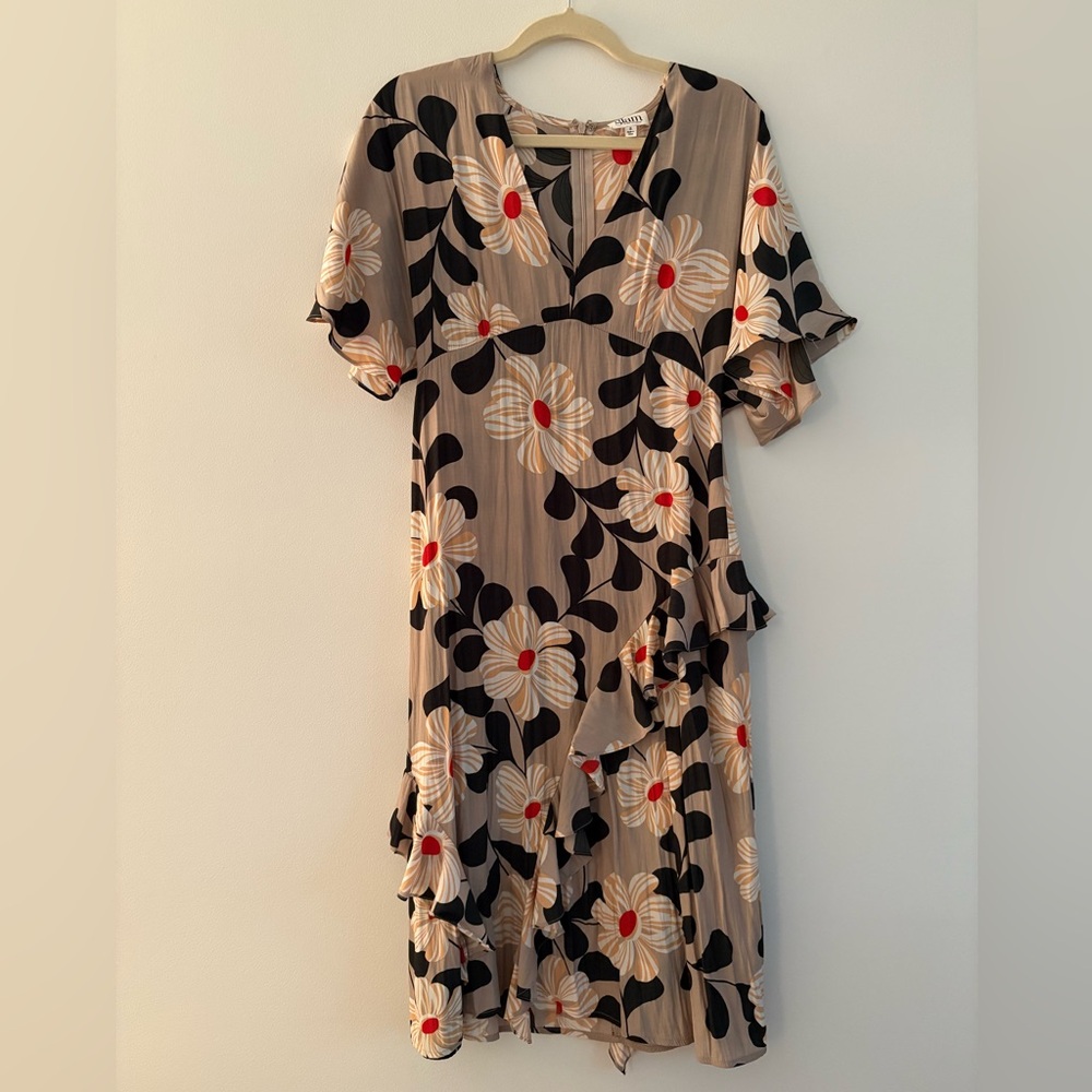 Glam Boutique Floral Ruffle Short Sleeve Midi Dress